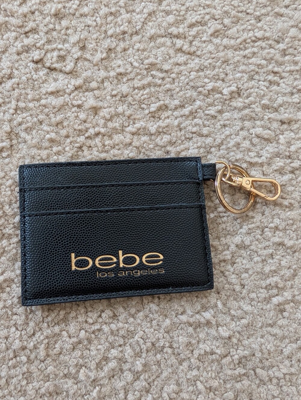 bebe Black Card Holder Keychain with Gold Hardware